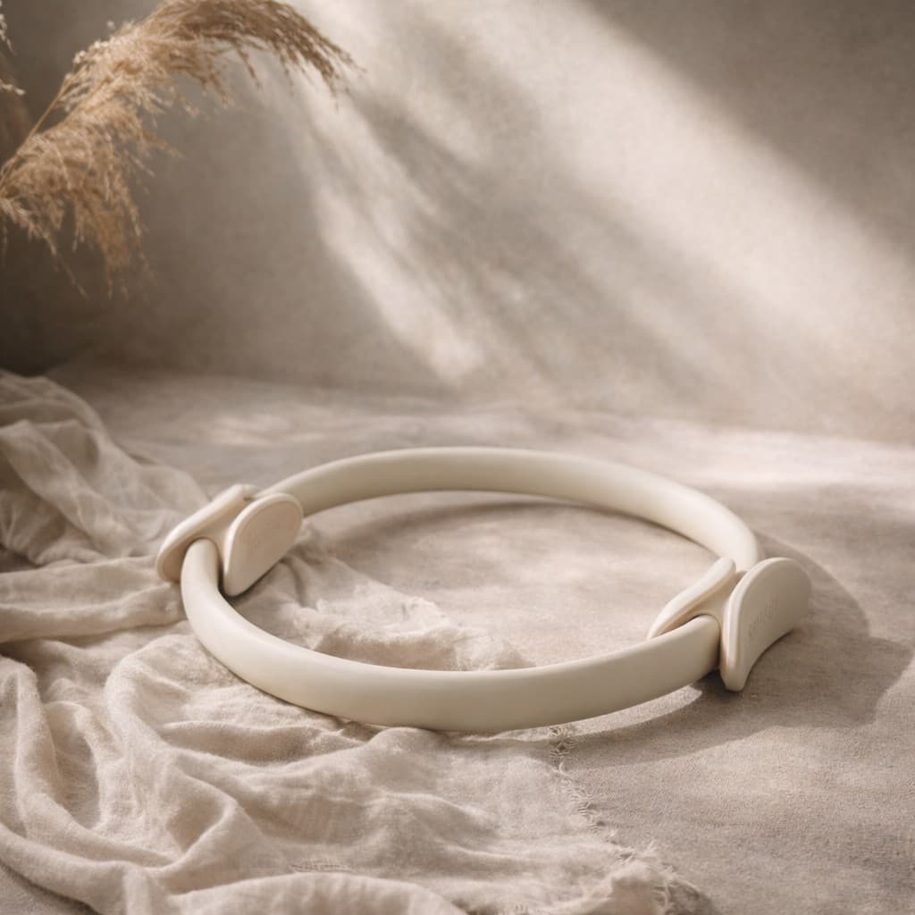 Pilates ring on linen in warm natural light — Alva Pilates studio aesthetic